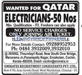 Urgently Required Electricians For Qatar