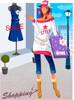 カジュアル ファッションの買物をする少女 Shopping women vector イラスト素材