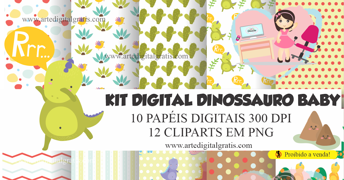 Kit Digital Dinossauro Rosa - Comprar em Caixote Feliz