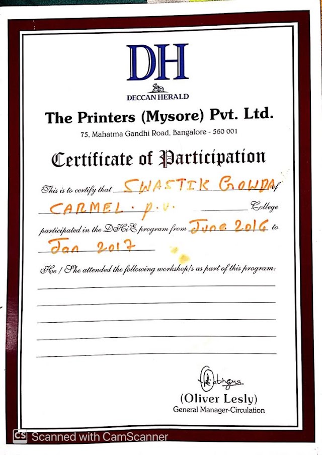 Certificate by Carmel Pu College