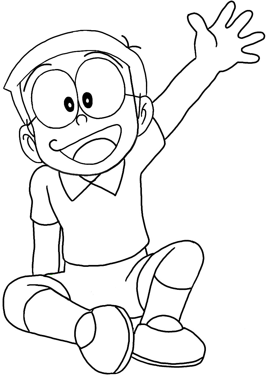 Kumpulan Sketsa Gambar Mewarnai Hitam Putih Kartun Nobita 