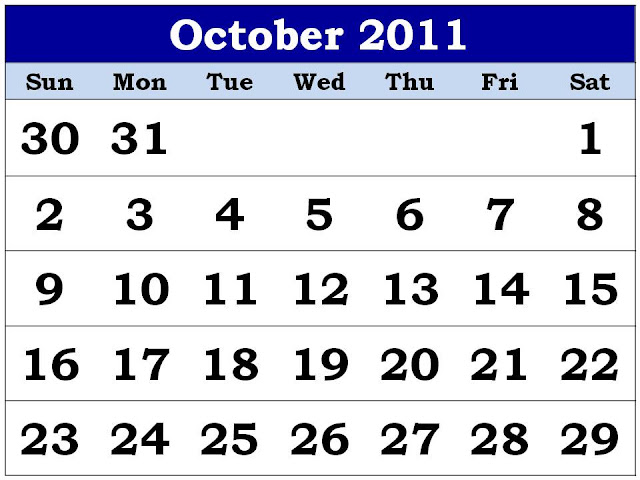 october 2011 calendar. October 2011 Calendar