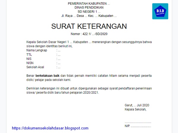 Pembahasan Dan Contoh Surat Keterangan Kelakuan Baik Siswa Dokumen Sekolah Dasar