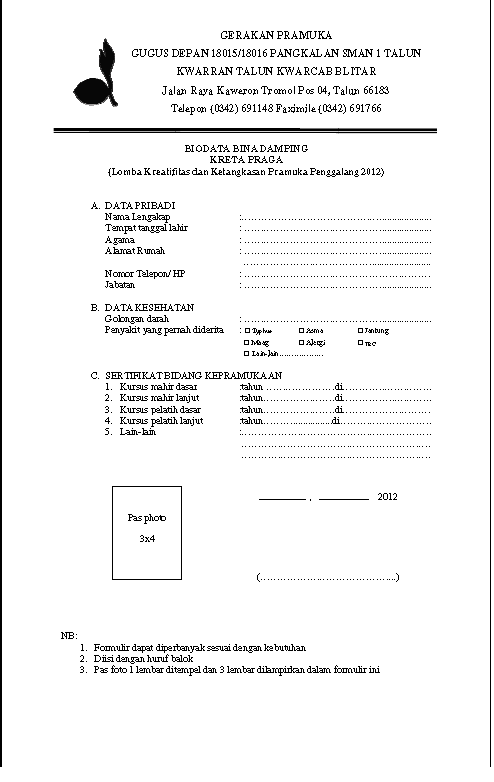 Contoh Formulir Pendaftaran Osis - 600 Tips