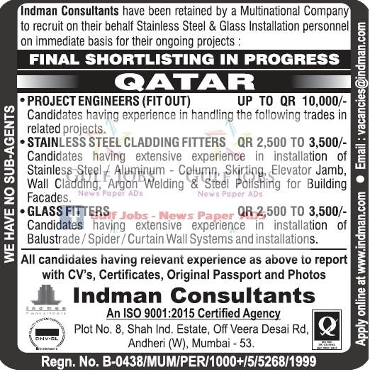 Steel & Glass Installation Project Co Jobs for Qatar
