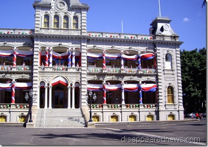 Iolani Palace with festive bunting