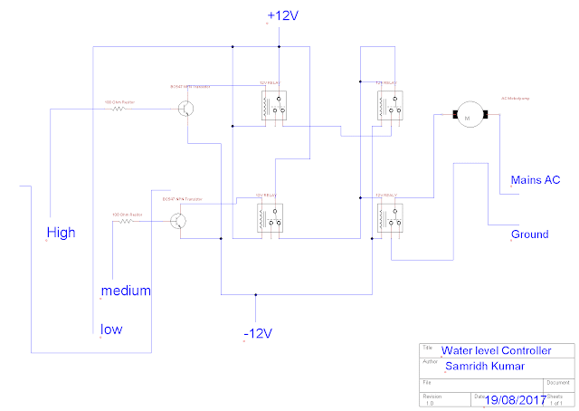 This is the Circuit Diagram of Simple Automatic Water Level Controller. For more Information, read the whole tutorial