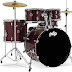  Pacific Drums Center Stage Complete Drumkit, 5 Drum Set, Ruby Red Sparkle, 7x10, 8x12, 14x16 Floor, 16x22 Kick, 5x14 Snare (PDCE2215KTRR)