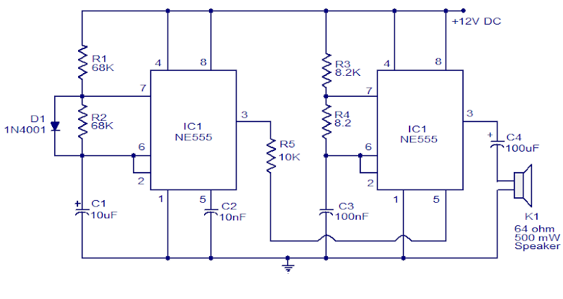 NE555 Police Siren Circuit