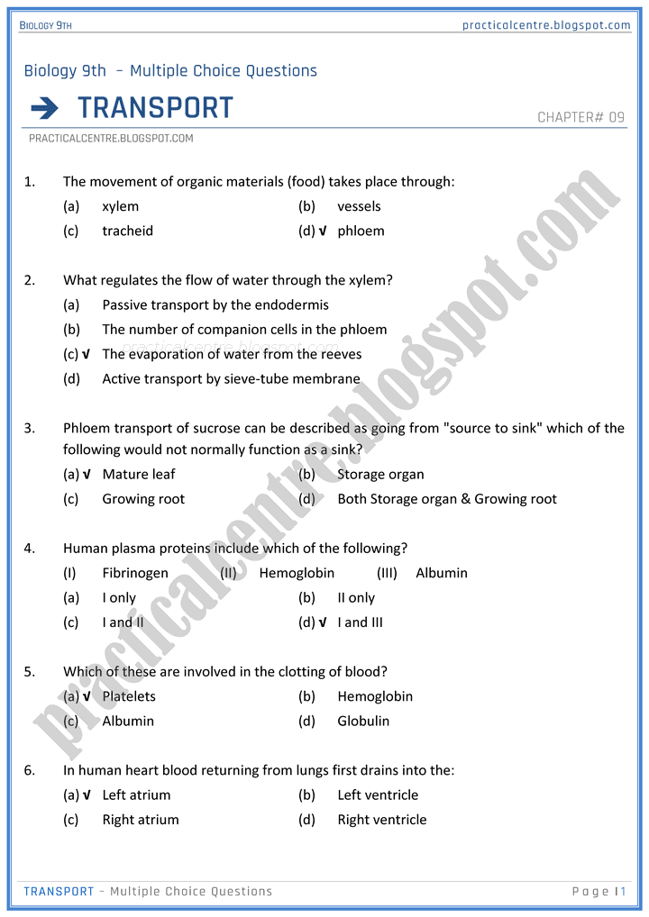 transport-mcqs-biology-9th-notes