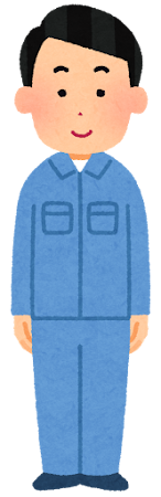 青の作業着を着た人のイラスト（男性）