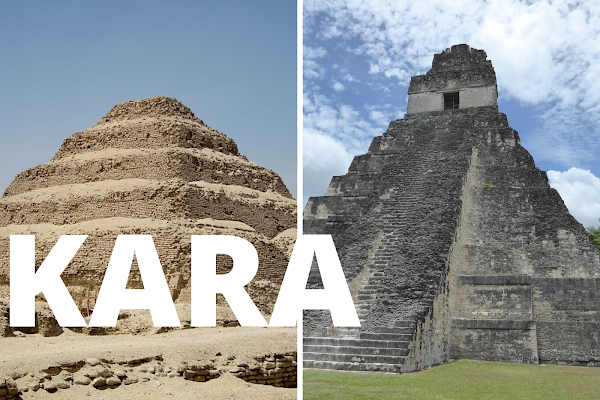 Definition of the phoneme KARA: image that compares the Saqqara pyramid and a Maya pyramid both made of large steps