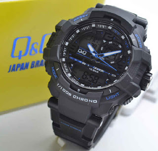 jam tangan Q&Q GW86J004Y double time black rubber Gold