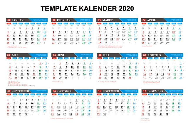  Kalender Indonesia Tahun 2020 CDR JPG PDF Masehi Hijriyah Jawa