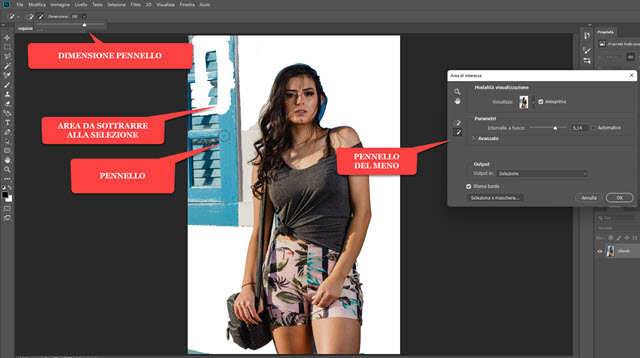 come affinare la selezione con i due pennelli