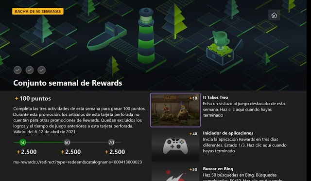 Conjunto semanal de Rewards: 100 puntos