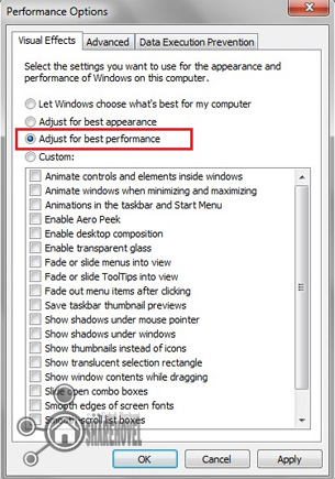 adjust for best performance Cara Menonaktifkan Visual Efek di Windows 7 - Cara Mempercepat Kinerja Sistem Operasi Windows 7