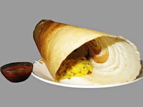 masala dosa and curry on gray background
