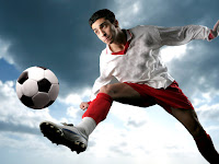 football wallpaper, sports man in air while kicking the football with proper outfit