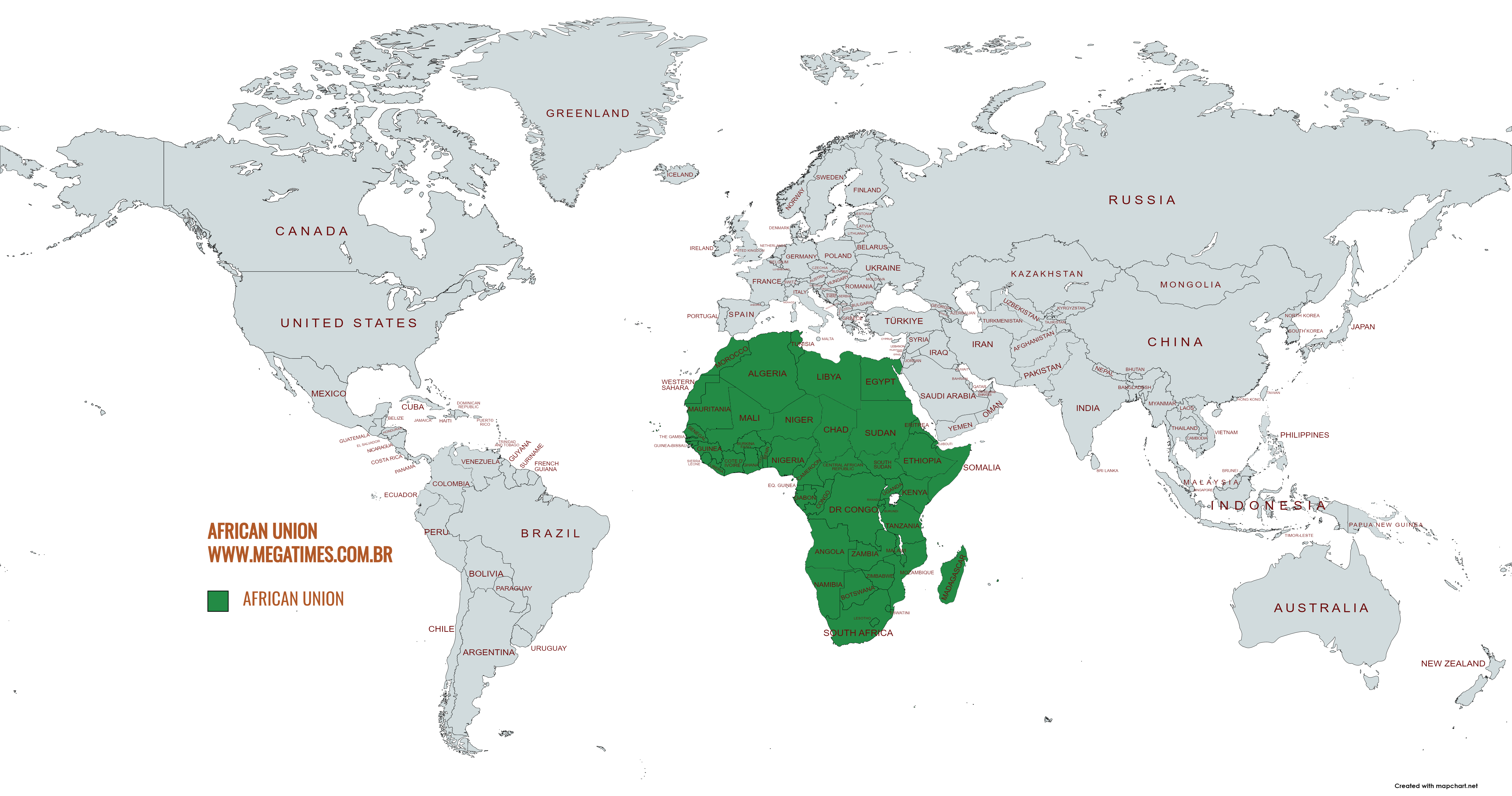 Mapa com os Países da União Africana