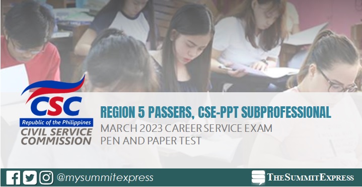 Region 5 Passers SubProfessional: Civil service exam results March 2023