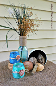 Vintage, Paint and more... Raffia wrapped votives in a beach inspired vignette