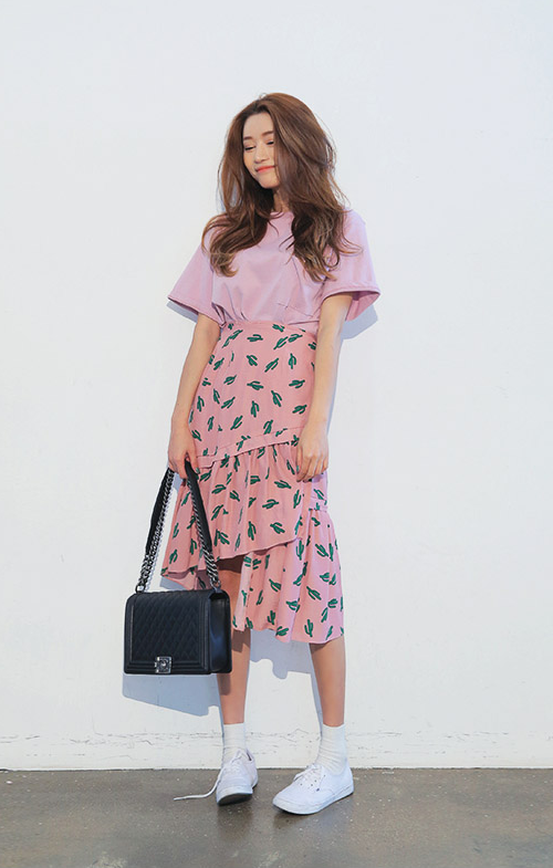 Cactus Print Tiered Skirt