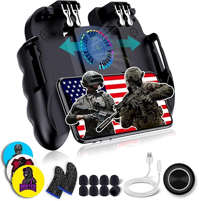 4 Detector USB Mobile Game Controller with Cooling Fan Adjustable Stand for PUBG/ Call of Duty/ Fotnite( 6 Finger Mode) GAMR L1R1 L2R2 Gaming Grip Gamepad 