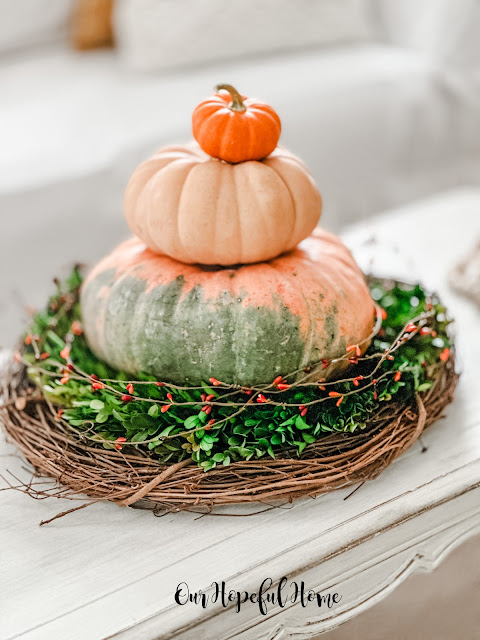 three pumpkins topiary pyramid pip berry garland