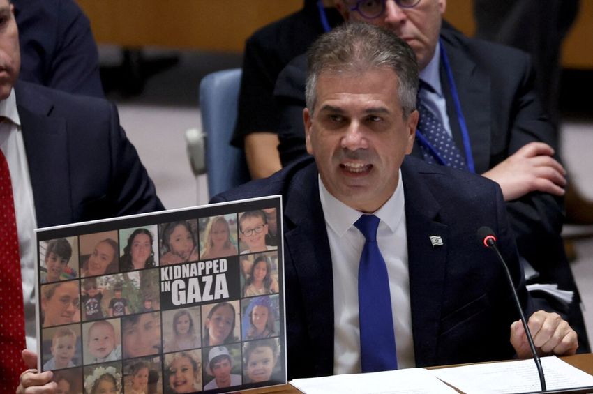 O ministro das Relações Exteriores de Israel, Eli Cohen, fala durante uma reunião do Conselho de Segurança sobre o conflito entre Israel e o grupo terrorista islâmico palestino Hamas na sede da ONU em Nova York, EUA, em 24 de outubro de 2023 | Voaafrica