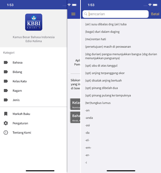 Aplikasi KBBI V untuk iOS