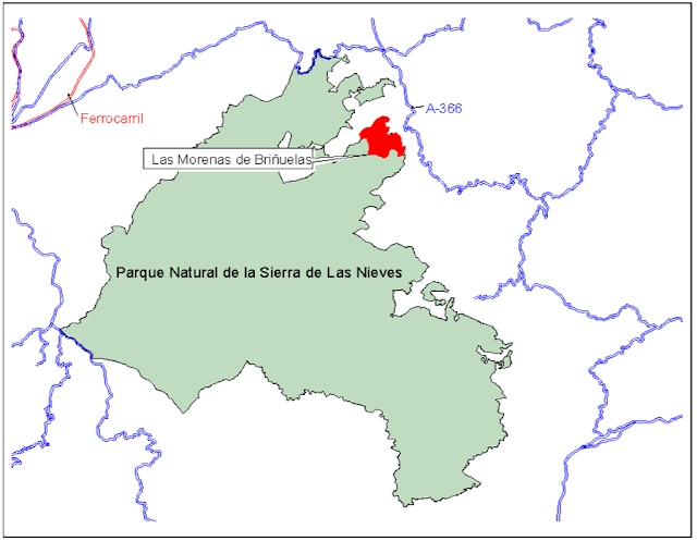 Situación de La Morenas de Briñuelas en el Parque Natural de la Sierra de las Nieves