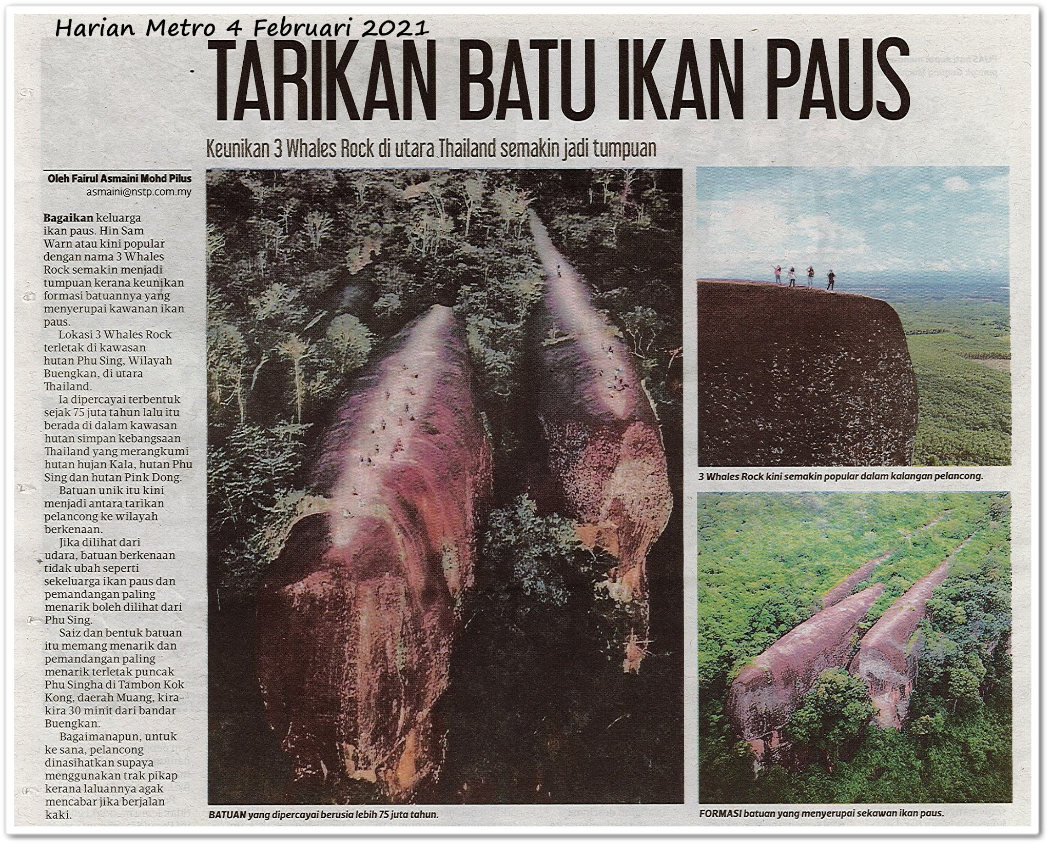 Tarikan batu ikan paus - Keratan akhbar Harian Metro 4 Februari 2021