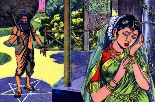 Ravana appoaches Sita in the grab of a mendicatint