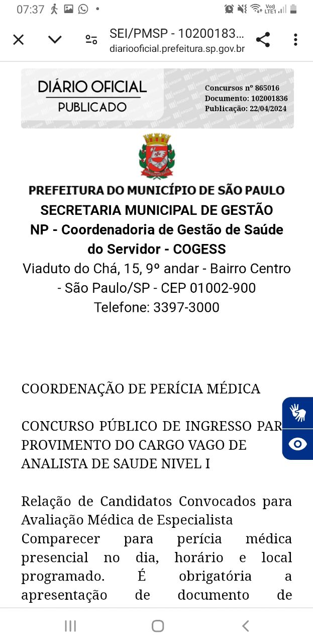 Concurso público educação infantil e PEIF I,II e médio: Candidatos Convocados para Avaliação Médica de Especialista