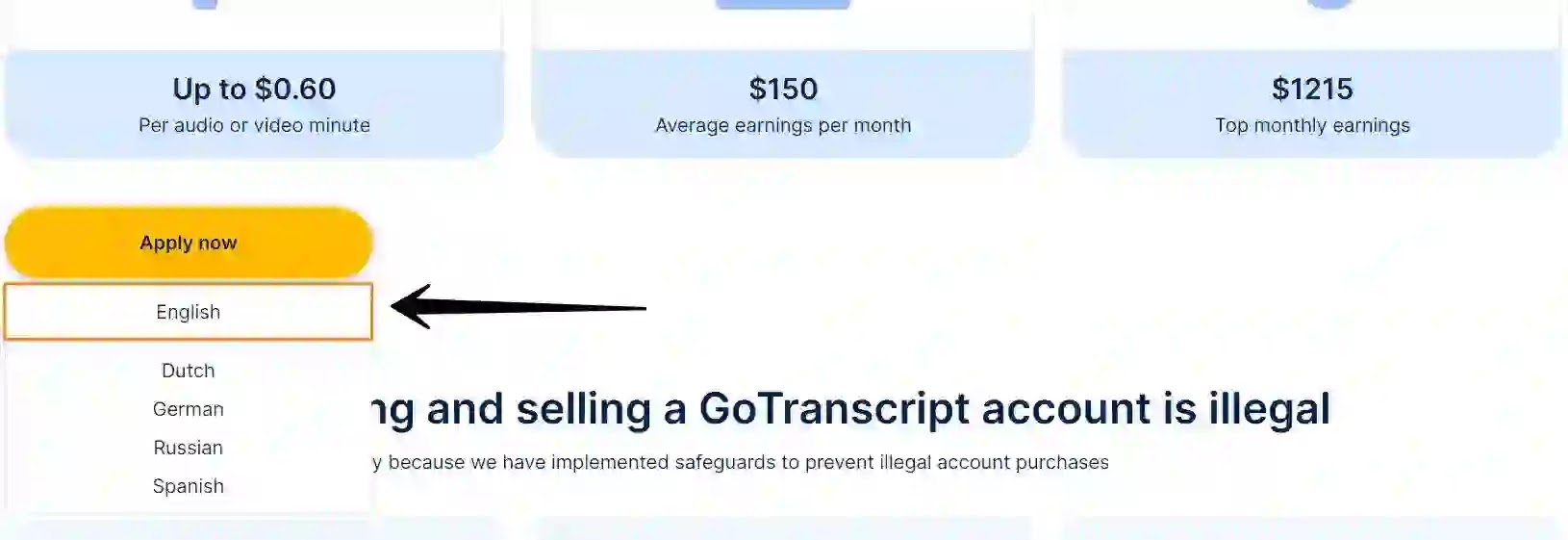 Gotranscript transcriber job application English language