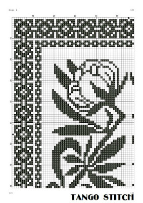Art Nouveau black flower vintage cross stitch ornament - Tango Stitch