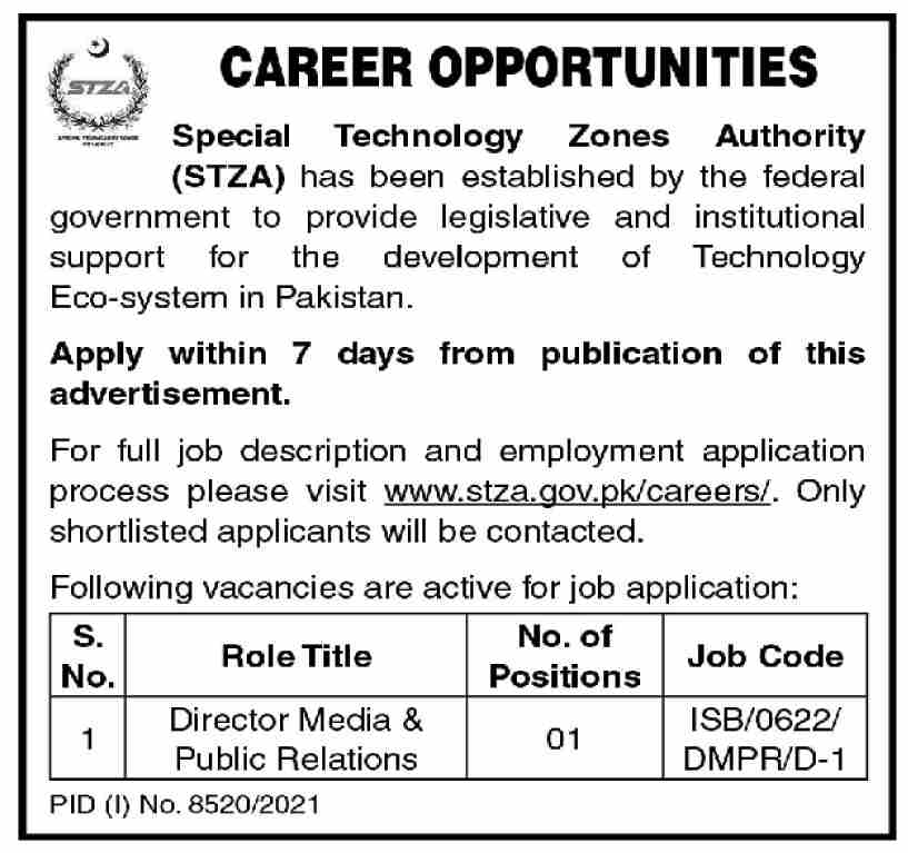 Special Technology Zones Authority STZA Jobs 2022