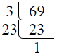 Prime factorization of 69 by division method