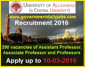 ALLAHABAD UNIVERSITY RECRUITMENT 2016 APPLY FOR 290 FACULTY POSTS