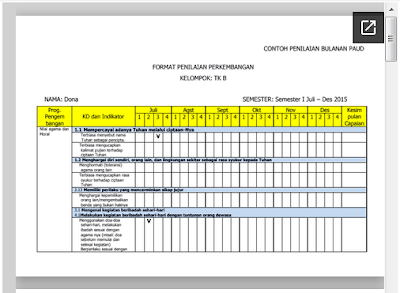 Download Format Penilaian PAUD/TK Bulanan Kurikulum 2013