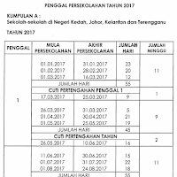Takwim Kalendar Cuti Penggal Sekolah 2017
