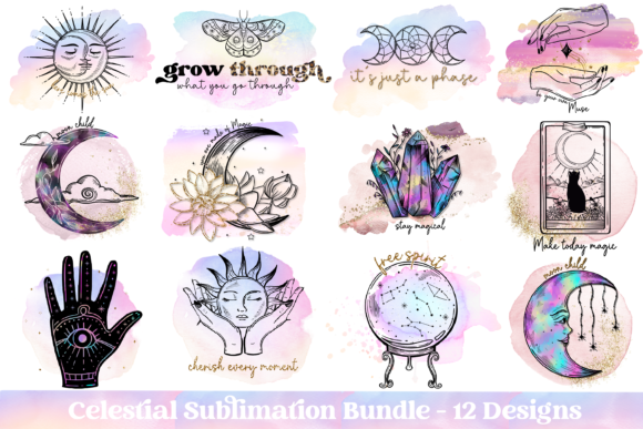Crella 12 Magical and Celestial Sublimation Compatible with Cameo Silhouette Studio, Cricut and other cutting machines for any crafting projects.