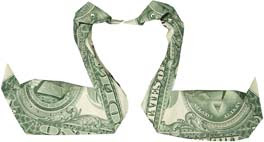 Kissing swans money sculptures created by dollar