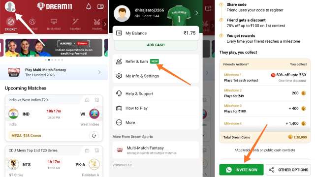 Dream11 refer & earn se paise kaise kamaye