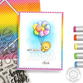 Sunny Studio Stamps: Chickie Baby Frilly Frame Dies Floating By Birthday Card by Mindy Baxter