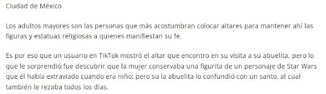 Pensó que era un santo' Abuelita rezó a personaje de Star Wars por 15 años