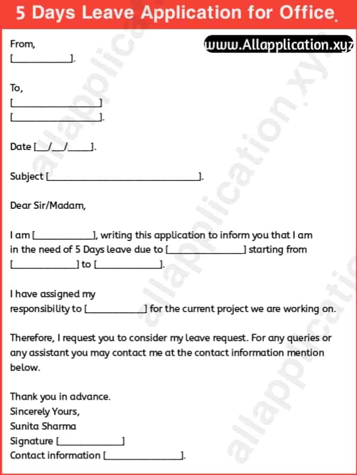 5 Days Leave Application for Office