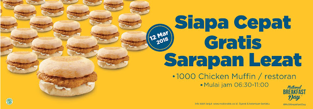 Promo McDonalds Terbaru 1000 Chicken Muffin Gratis Setiap Restoran Periode 12 Maret 2018