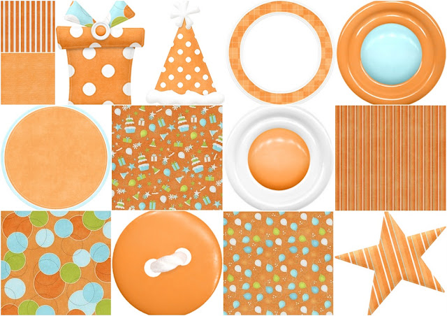 Images in Orange of the Little Jungle Animals Celebrating a Birthday.